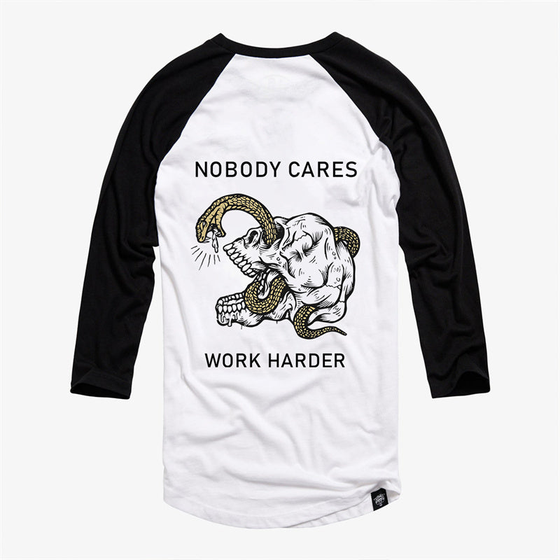Uprandy Nobody Cares Work Harder Skull Print Long-Sleeved T-Shirt - chicyea