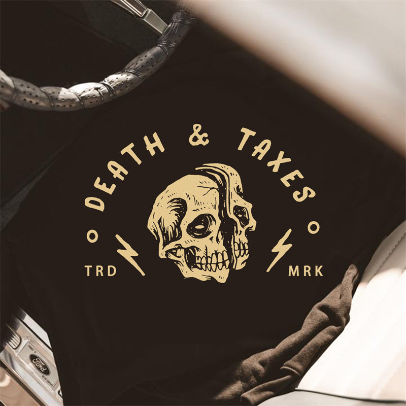 Uprandy Death Taxes Skull Printed Casual Men Hoodie - chicyea