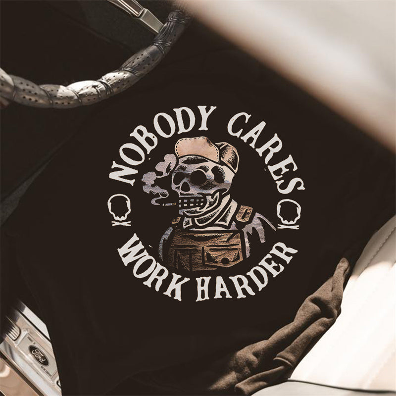 Uprandy Nobody Cares Work Harder Skull Printed Casual Men Hoodie - chicyea