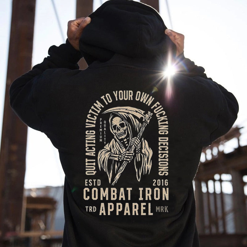 Uprandy Cool Skull Axe Print Graphic Reaper Hoodie - chicyea