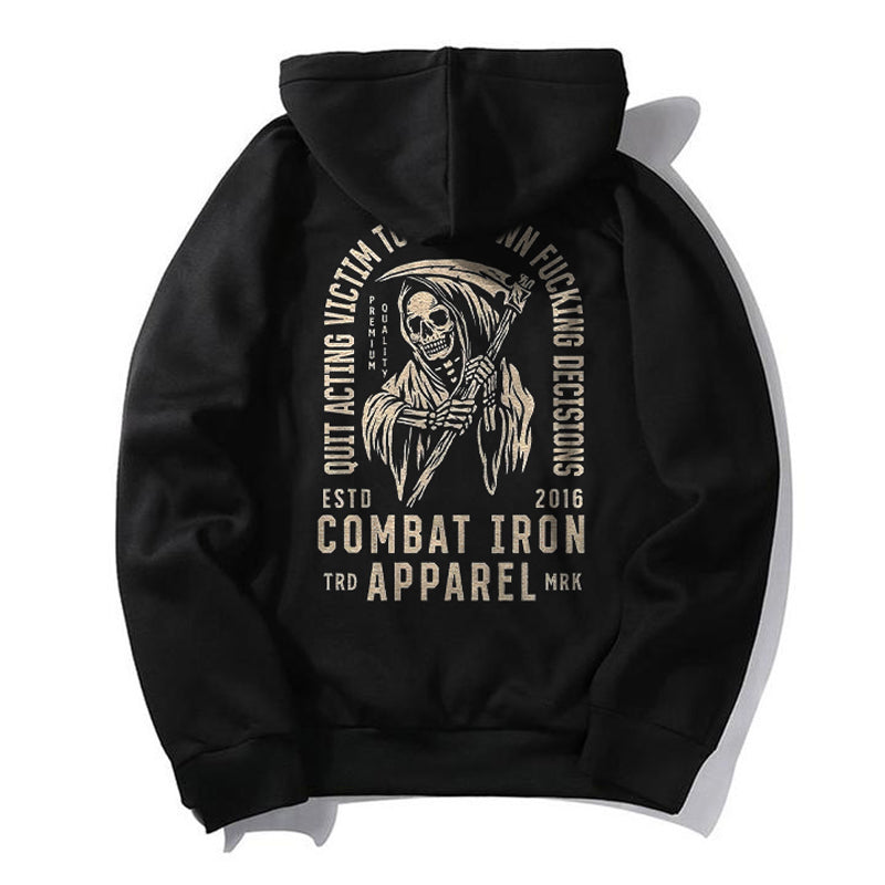 Uprandy Cool Skull Axe Print Graphic Reaper Hoodie - chicyea