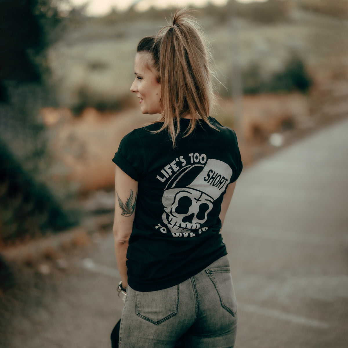 Uprandy Lifes Too Short To Give A Shit Skull Printed Women T-Shirt - chicyea