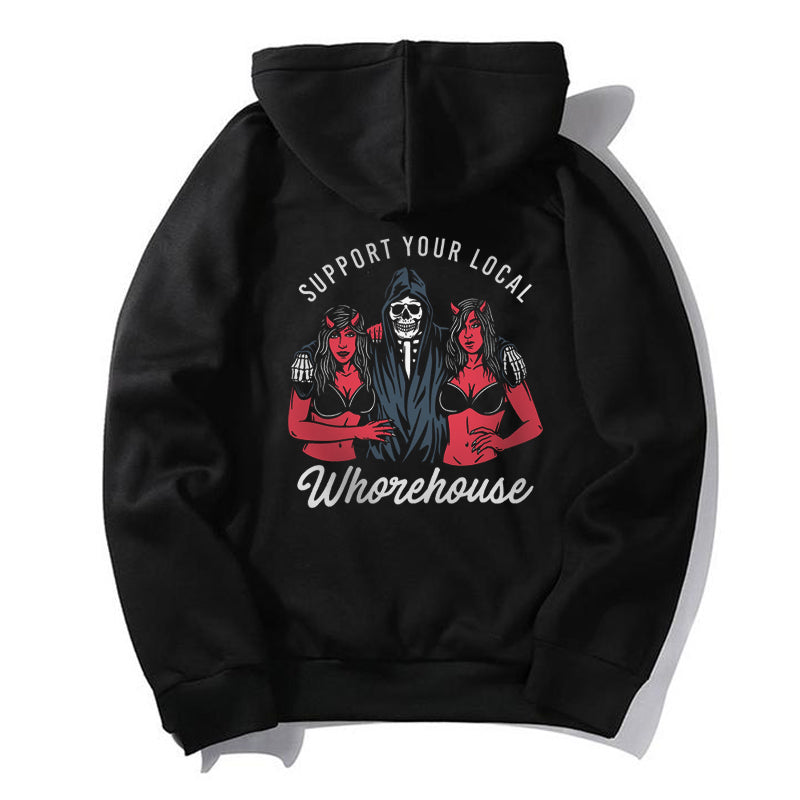 Cloeinc Skull And Sexy Lady Support Your Local Printed Reaper Hoodie - chicyea