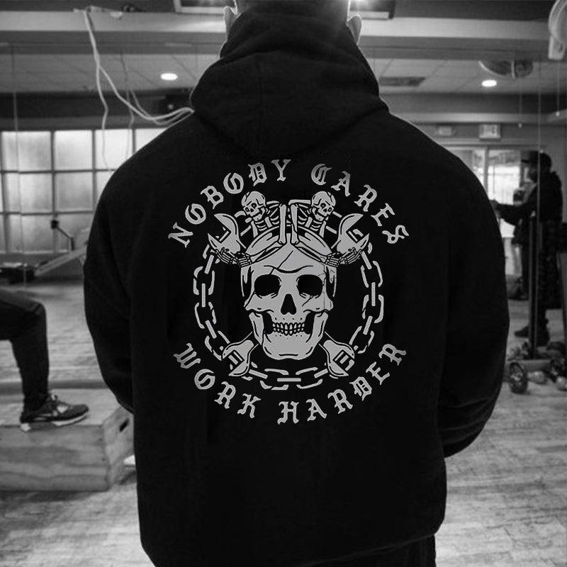 Uprandy Skull Nobody Cares Work Harder Printed Men Casual Hoodie - chicyea