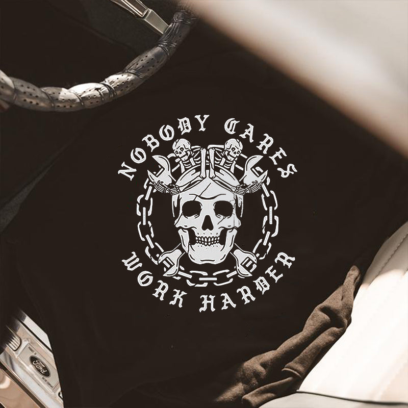 Uprandy Skull Nobody Cares Work Harder Printed Men Casual Hoodie - chicyea