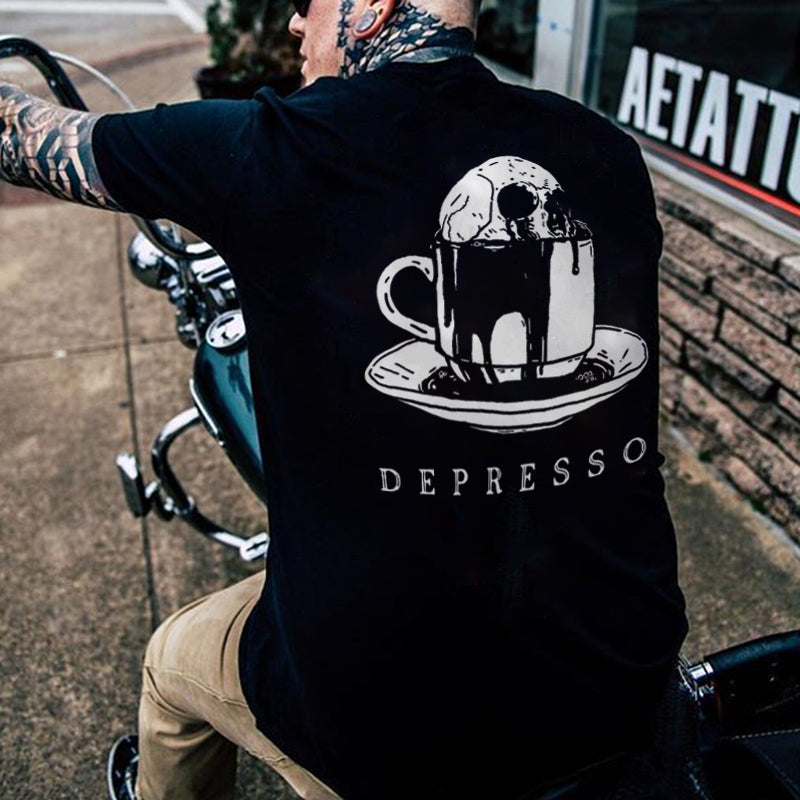 Uprandy Depresso Skull Print T-Shirt - chicyea