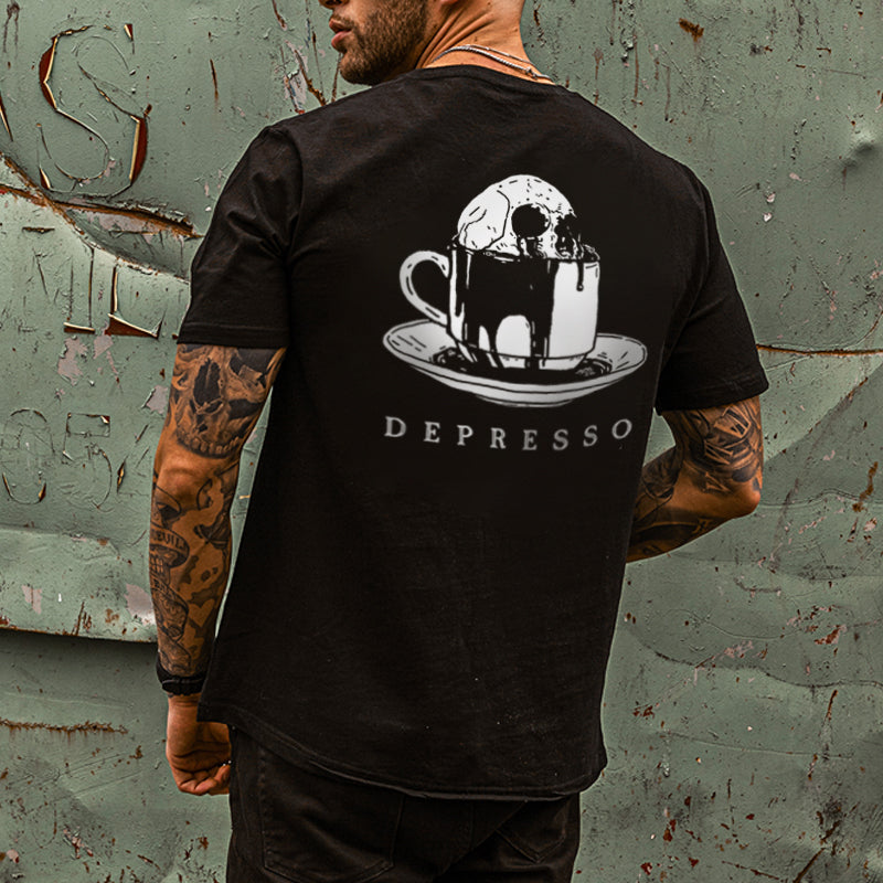 Uprandy Depresso Skull Print T-Shirt - chicyea