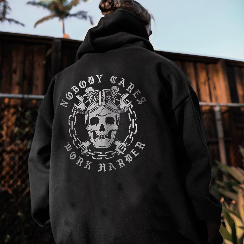 Uprandy Skull Nobody Cares Work Harder Printed Men Casual Hoodie - chicyea