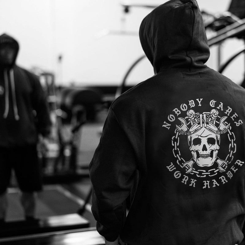 Uprandy Skull Nobody Cares Work Harder Printed Men Casual Hoodie - chicyea