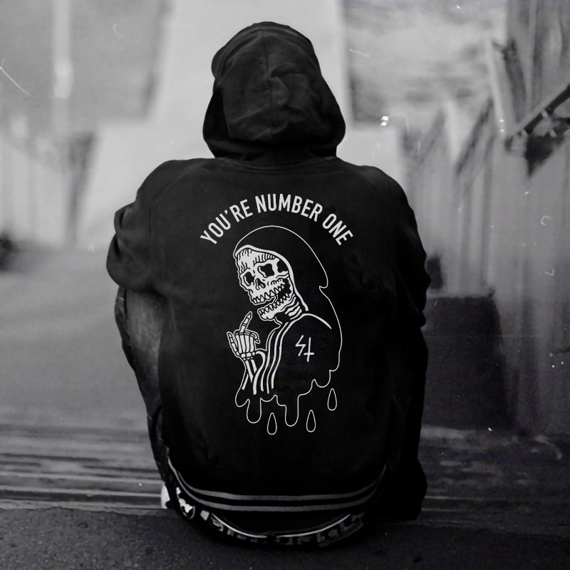 Uprandy Funny You'Re Number One Skull Printed Men Reaper Hoodie - chicyea
