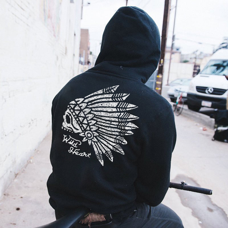 Uprandy Indian Headdress Letters Printed Men Hoodie - chicyea