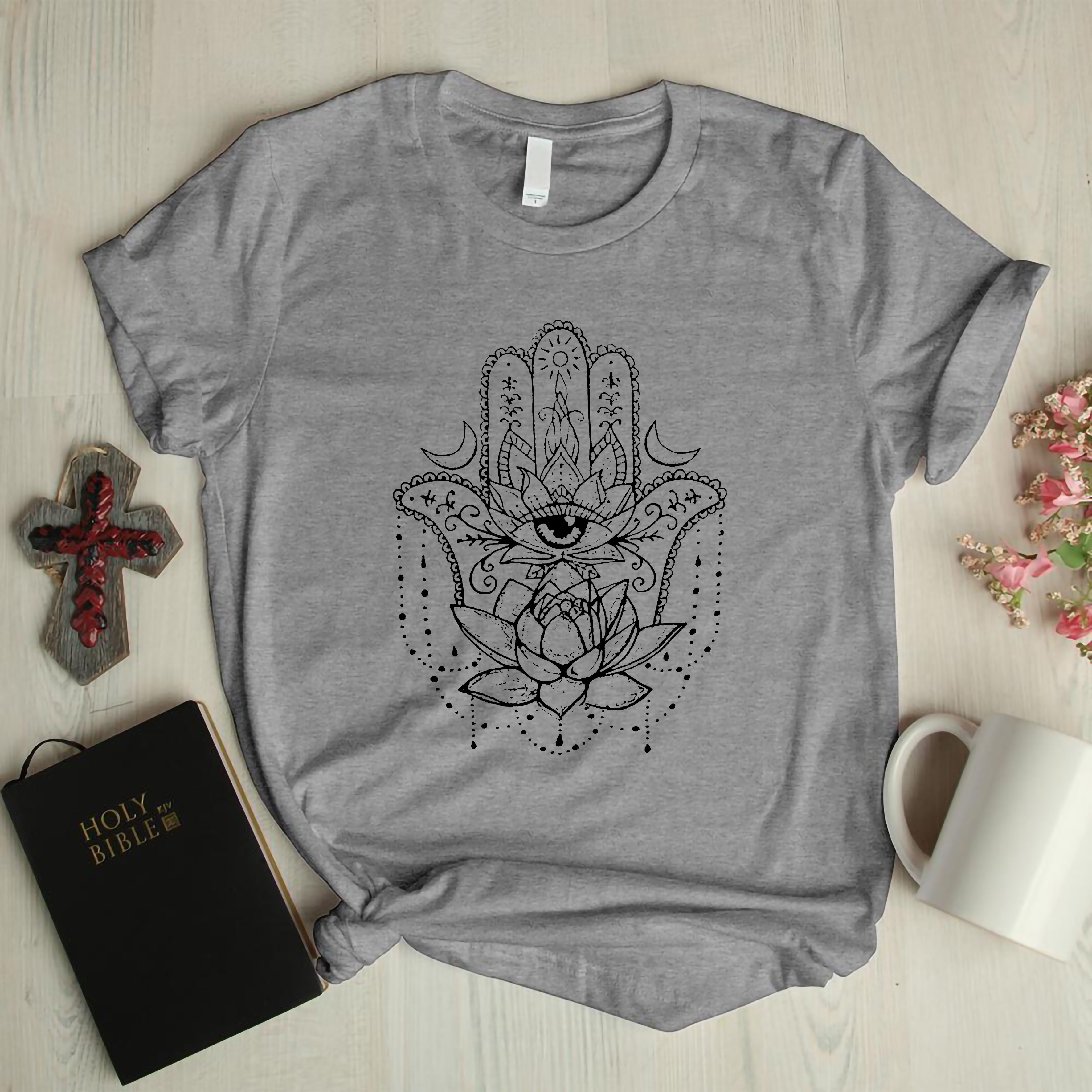 Neojana Personalized Lotus Printed Graphic Tees - chicyea