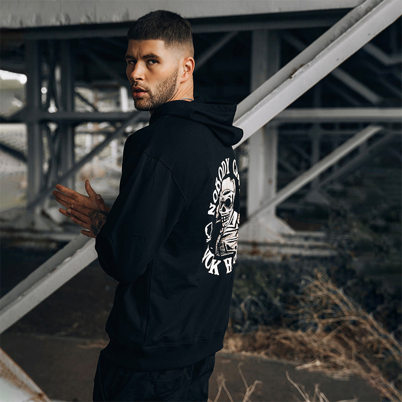 Uprandy Nobody Cares Work Harder Skull Printed Men Plus Hoodie - chicyea