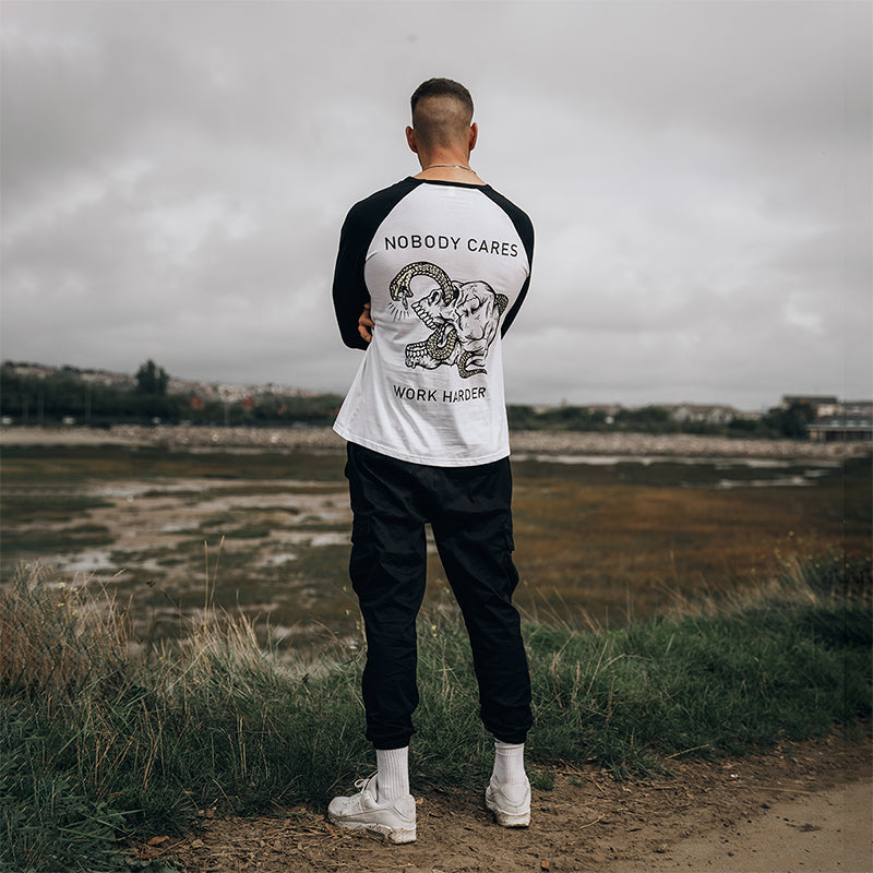 Uprandy Nobody Cares Work Harder Skull Print Long-Sleeved T-Shirt - chicyea