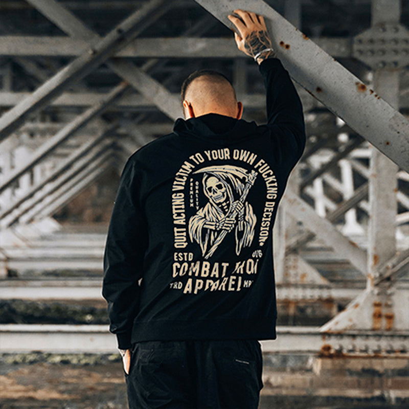 Uprandy Cool Skull Axe Print Graphic Reaper Hoodie - chicyea