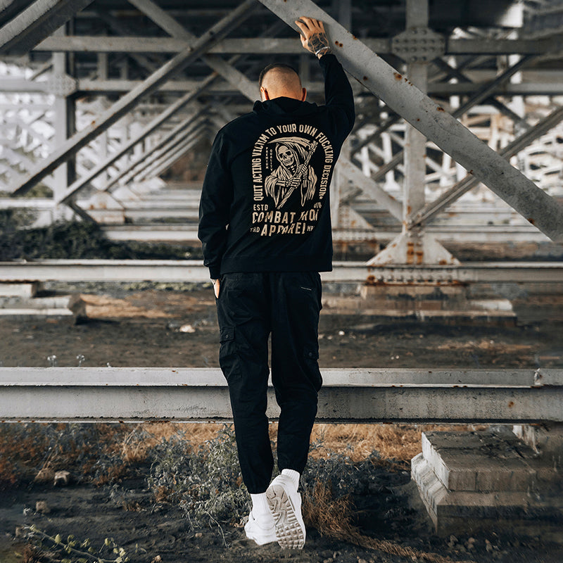 Uprandy Cool Skull Axe Print Graphic Reaper Hoodie - chicyea