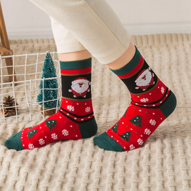 Cute Snowman Santa Claus Christmas Cartoon Print Cotton Socks - chicyea