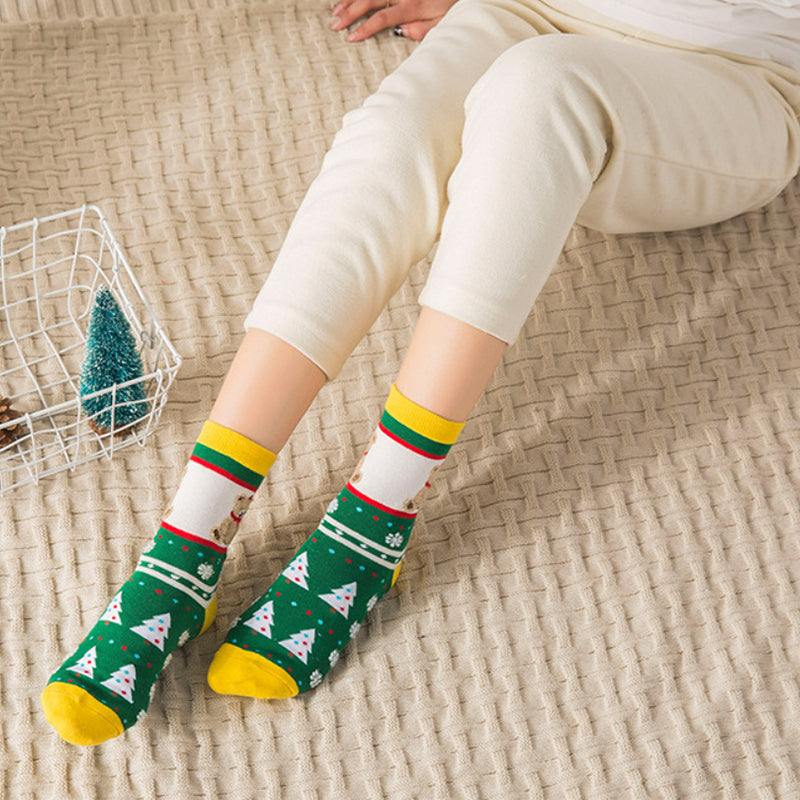 Cute Snowman Santa Claus Christmas Cartoon Print Cotton Socks - chicyea