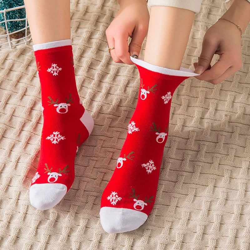 Cute Snowman Santa Claus Christmas Cartoon Print Cotton Socks - chicyea
