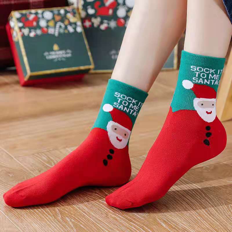 Cute Snowman Santa Claus Christmas Cartoon Print Cotton Socks - chicyea