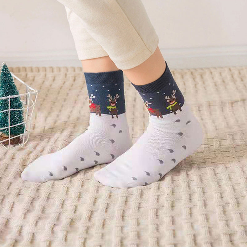 Cute Snowman Santa Claus Christmas Cartoon Print Cotton Socks - chicyea