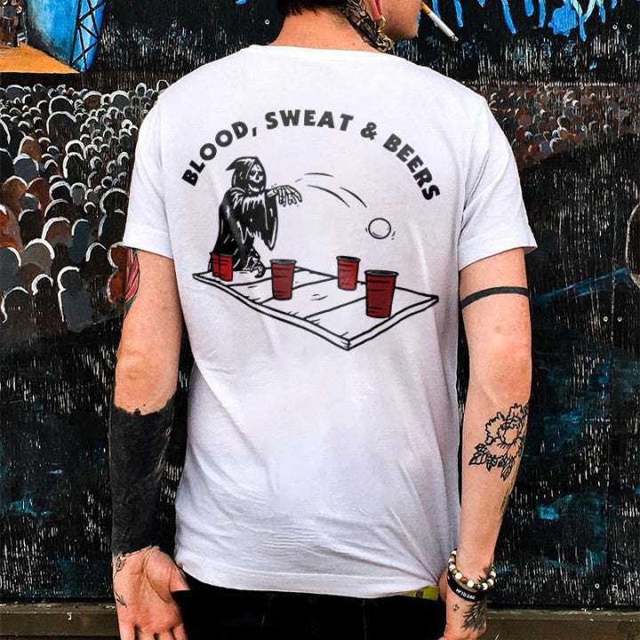Uprandy Funny Blood Sweat And Beers Fashion Men Reaper T-Shirt - chicyea