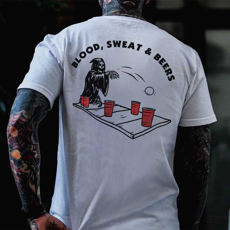 Uprandy Funny Blood Sweat And Beers Fashion Men Reaper T-Shirt - chicyea