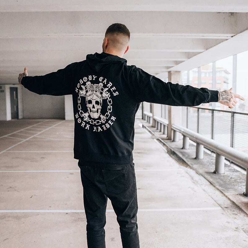 Uprandy Skull Nobody Cares Work Harder Printed Men Casual Hoodie - chicyea
