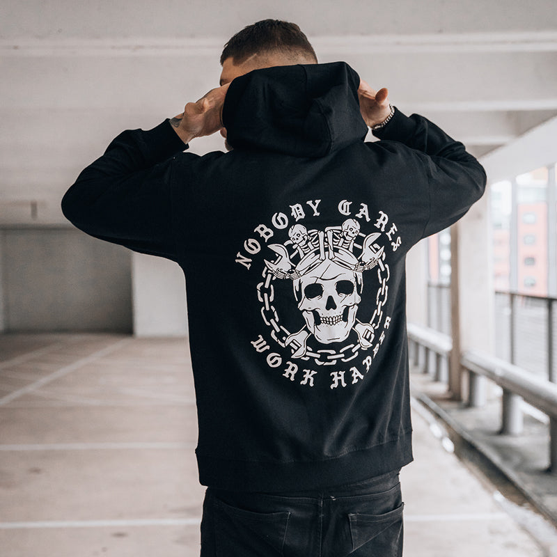 Uprandy Skull Nobody Cares Work Harder Printed Men Casual Hoodie - chicyea