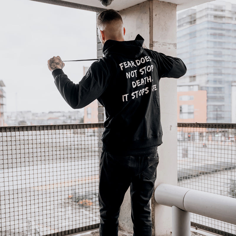 Uprandy Fear Does Not Stop Death It Stops Life Print Casual Loose Men Hoodie - chicyea