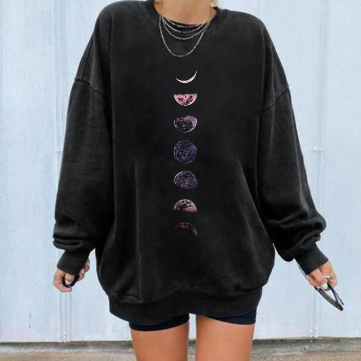 Neojana Purple Moons Printed Oversized Sweatshirt - chicyea