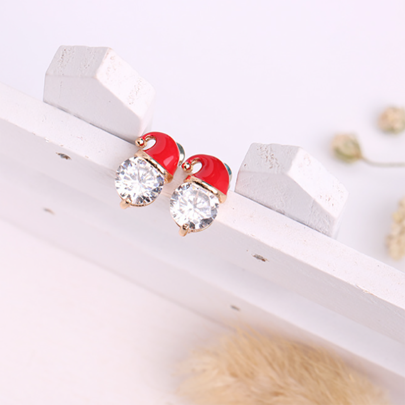 Ladies Christmas Snowman Hat Stud Earrings - chicyea
