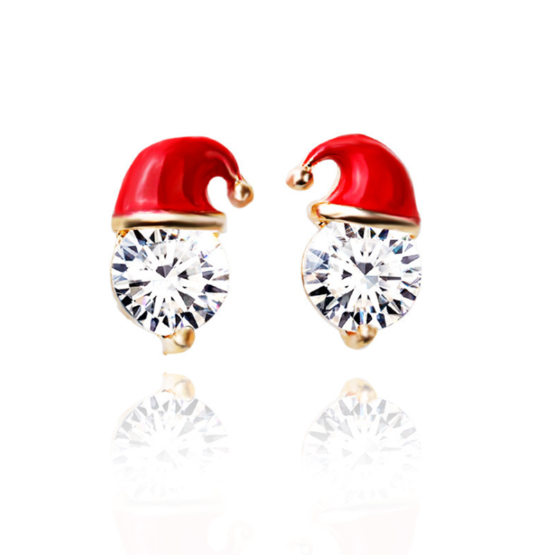 Ladies Christmas Snowman Hat Stud Earrings - chicyea