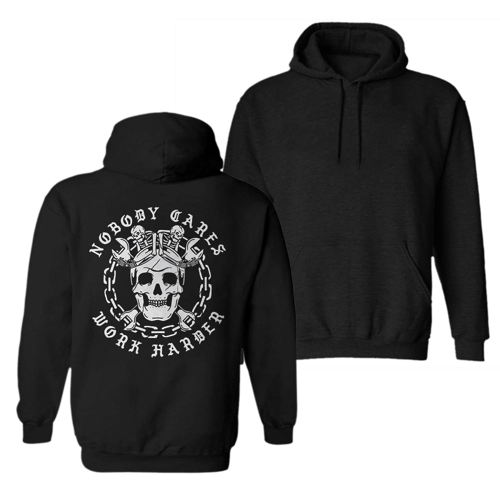 Uprandy Skull Nobody Cares Work Harder Printed Men Casual Hoodie - chicyea