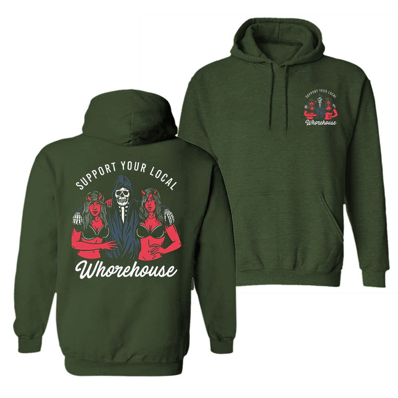 Cloeinc Skull And Sexy Lady Support Your Local Printed Reaper Hoodie - chicyea