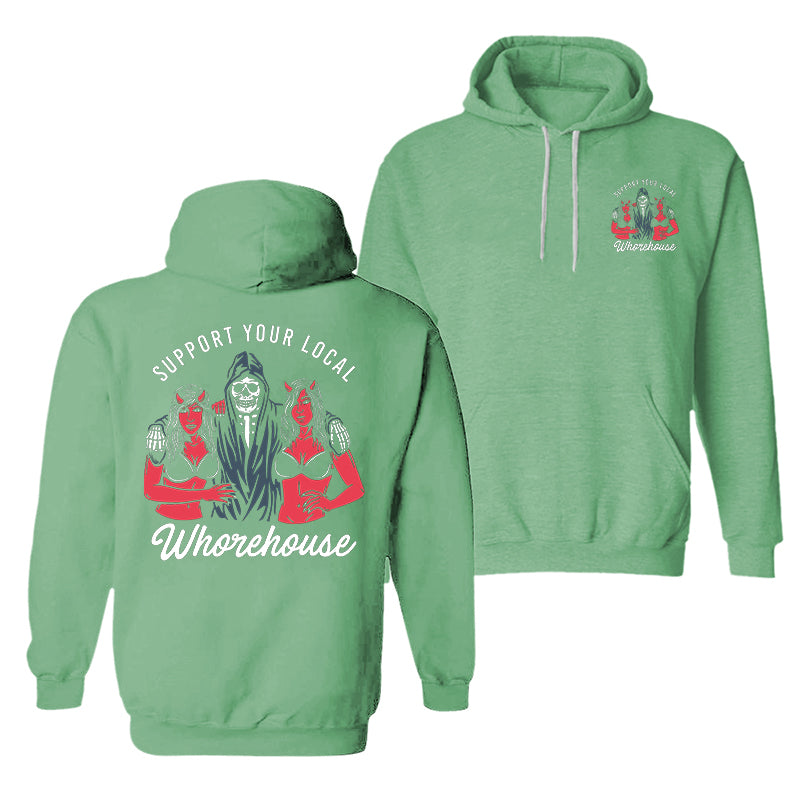 Cloeinc Skull And Sexy Lady Support Your Local Printed Reaper Hoodie - chicyea