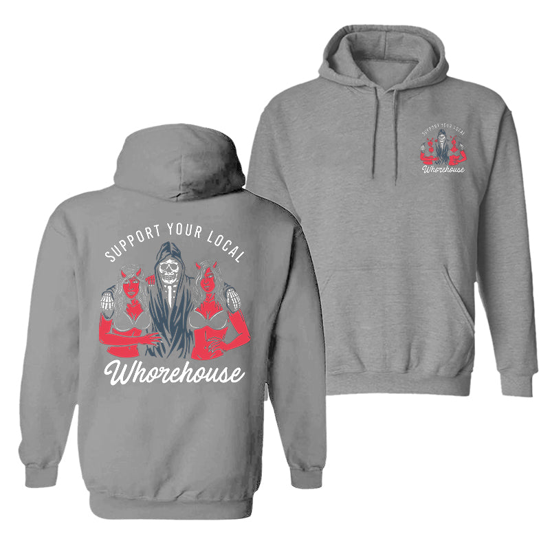 Cloeinc Skull And Sexy Lady Support Your Local Printed Reaper Hoodie - chicyea