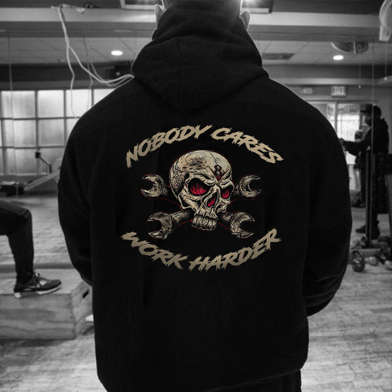 Uprandy Skull Nobody Cares Work Harder Men Hoodie - chicyea