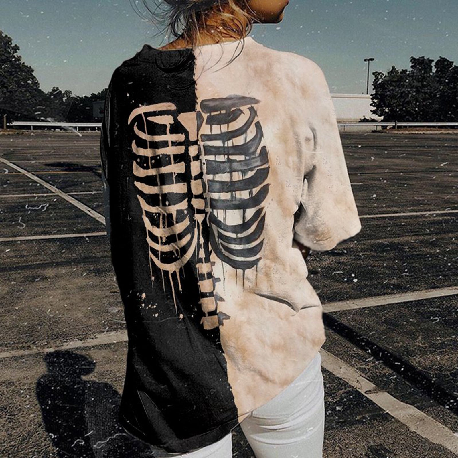 Minnieskull Skeleton Black And White T-Shirt - chicyea
