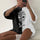 Minnieskull Rose Skull Print Black And White Tshirt - chicyea