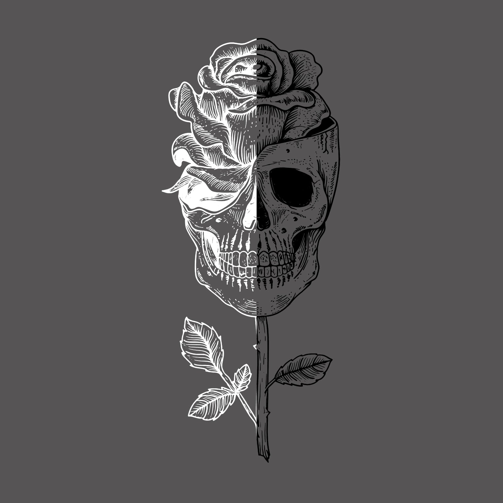 Minnieskull Rose Skull Print Black And White Tshirt - chicyea