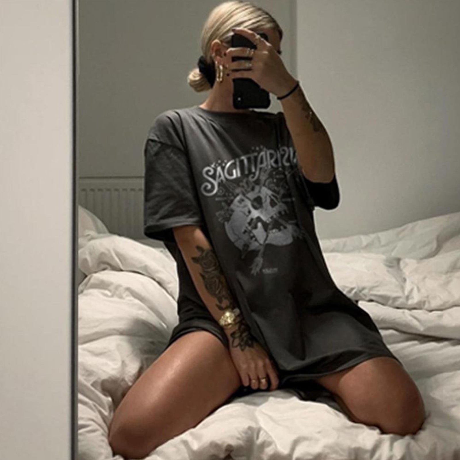 Minnieskull Sagittarius Arrow Skull Printed Designer Short Sleeve T-Shirt - chicyea