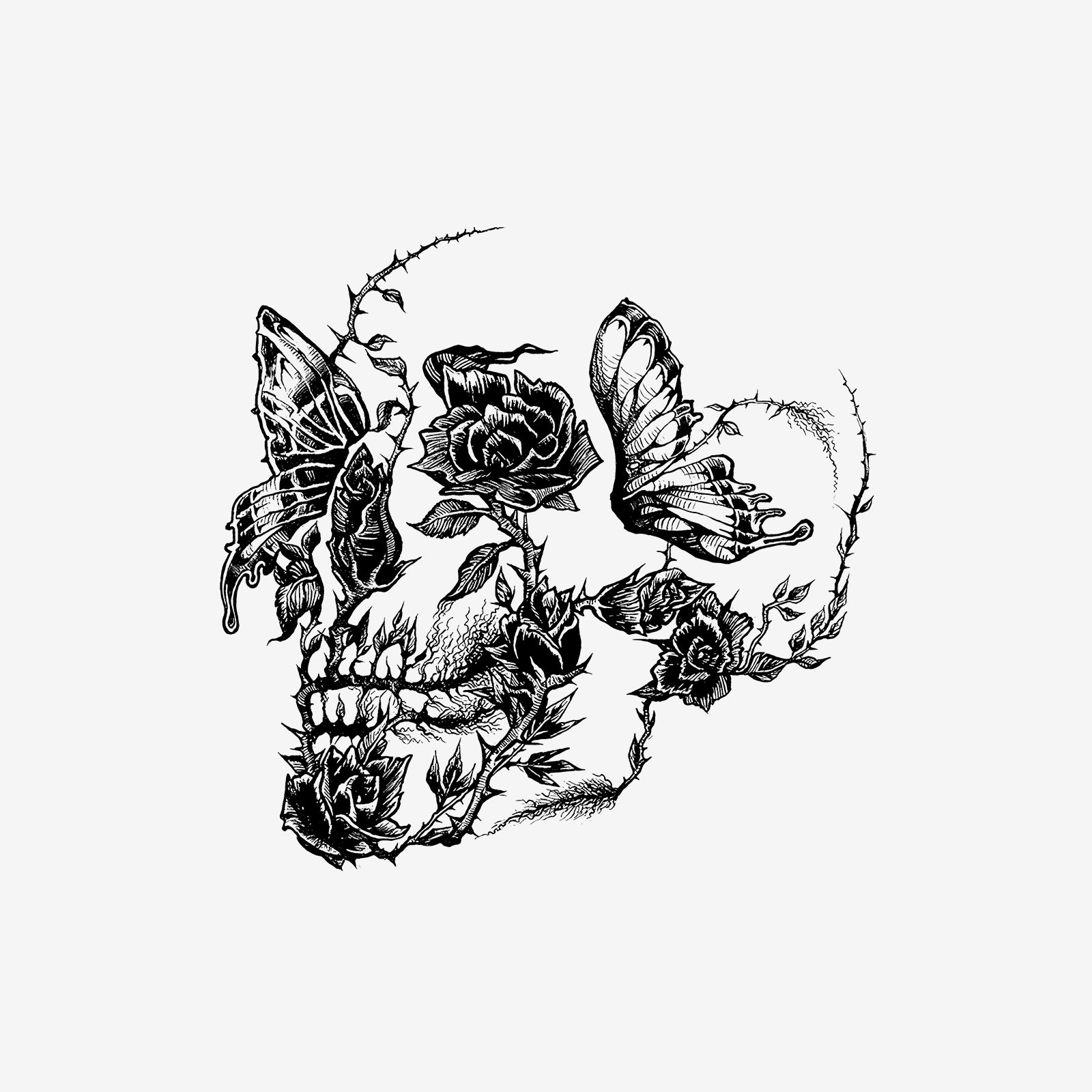 Minnieskull Skull Flower Butterfly Print Sweatshirt - chicyea