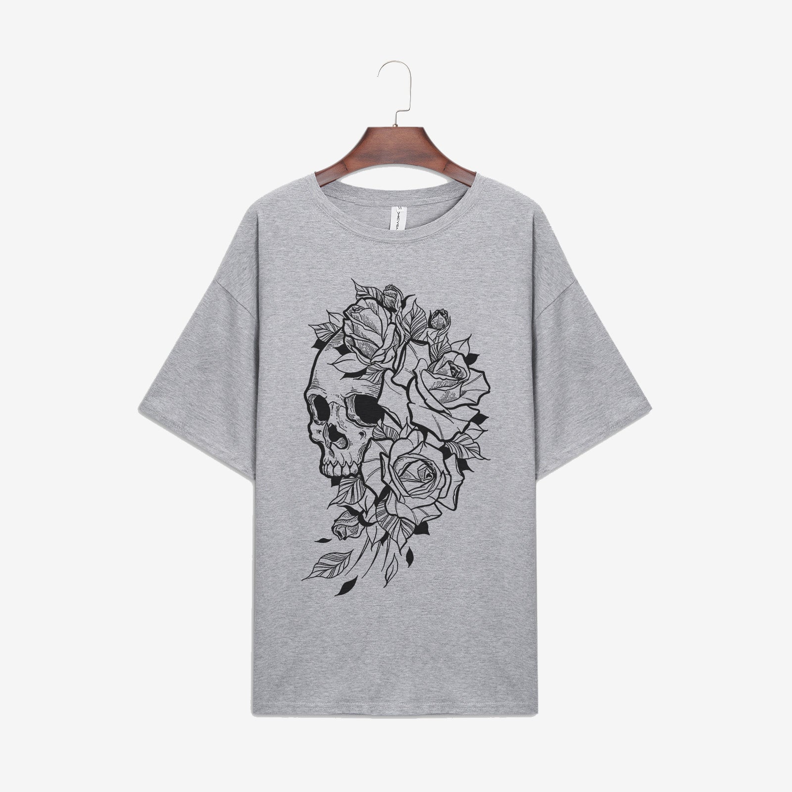 Minnieskull Skull Rose Print Casual T-Shirt - chicyea