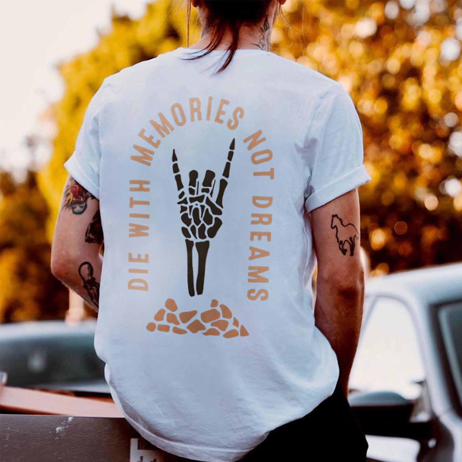 Minnieskull Die With Memories Not Dreams Printed T-Shirt - chicyea