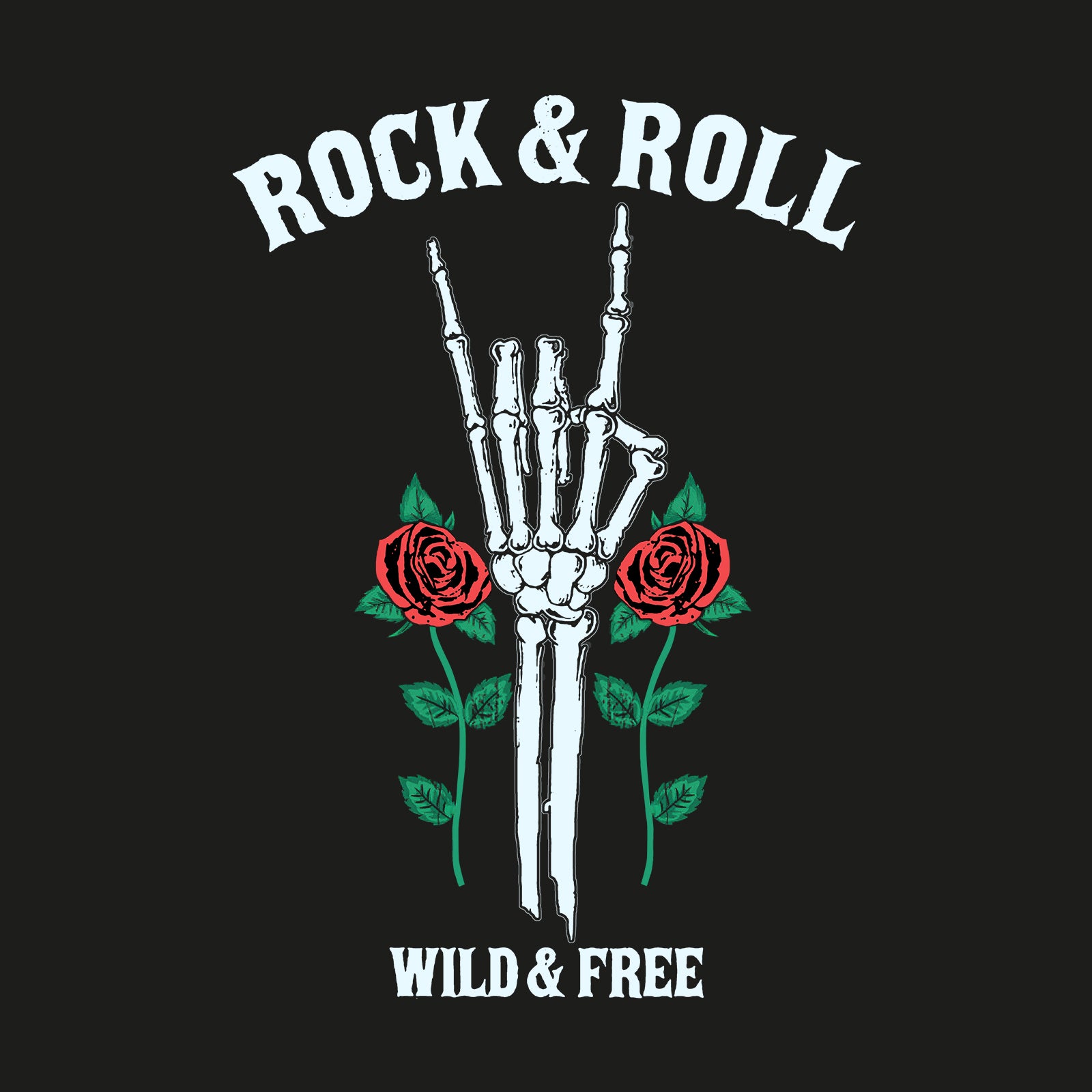 Minnieskull Wild Free Skeleton Hand Rose Printed Stylish Designer T-Shirt - chicyea
