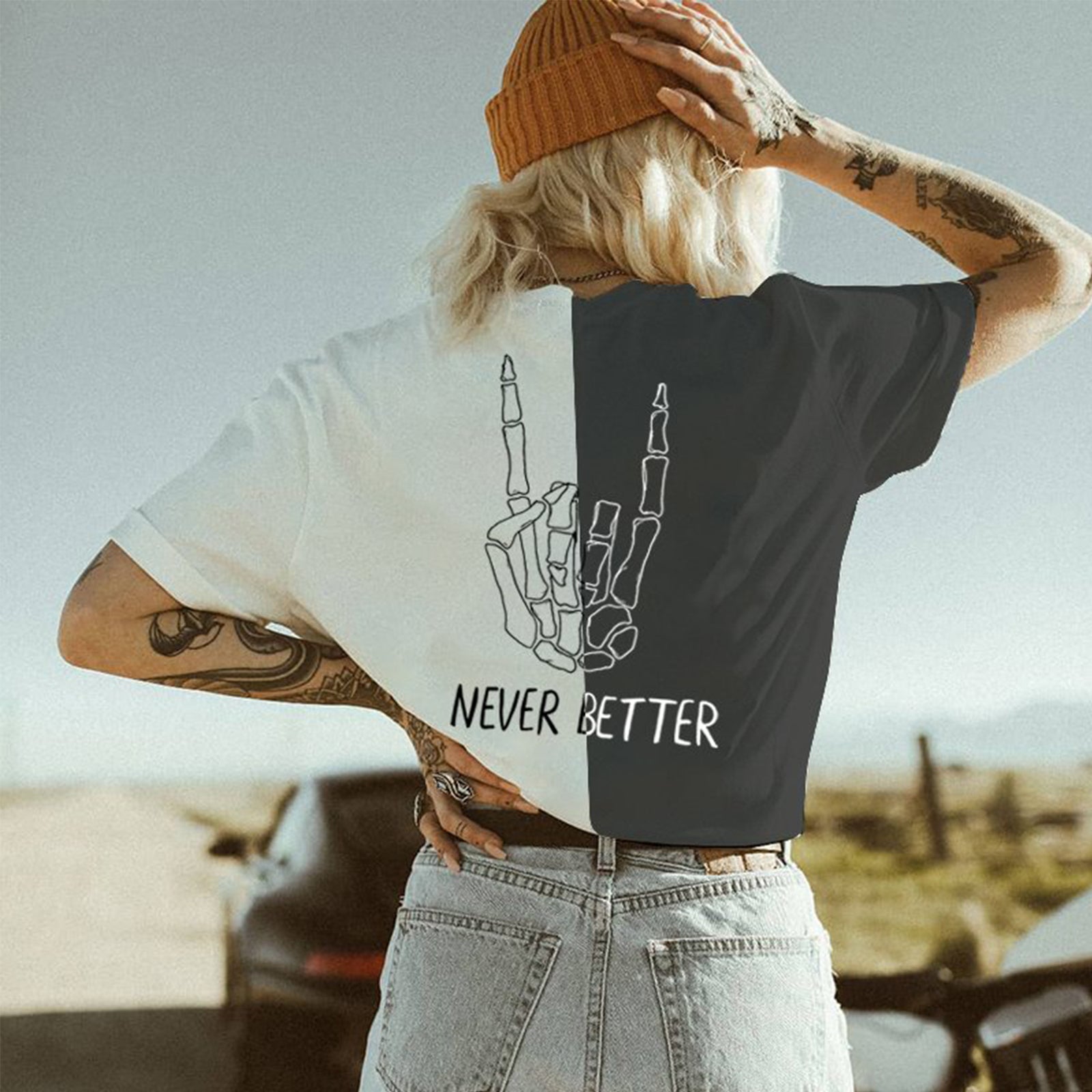 Minnieskull Never Better Printed Black White T-Shirt - chicyea