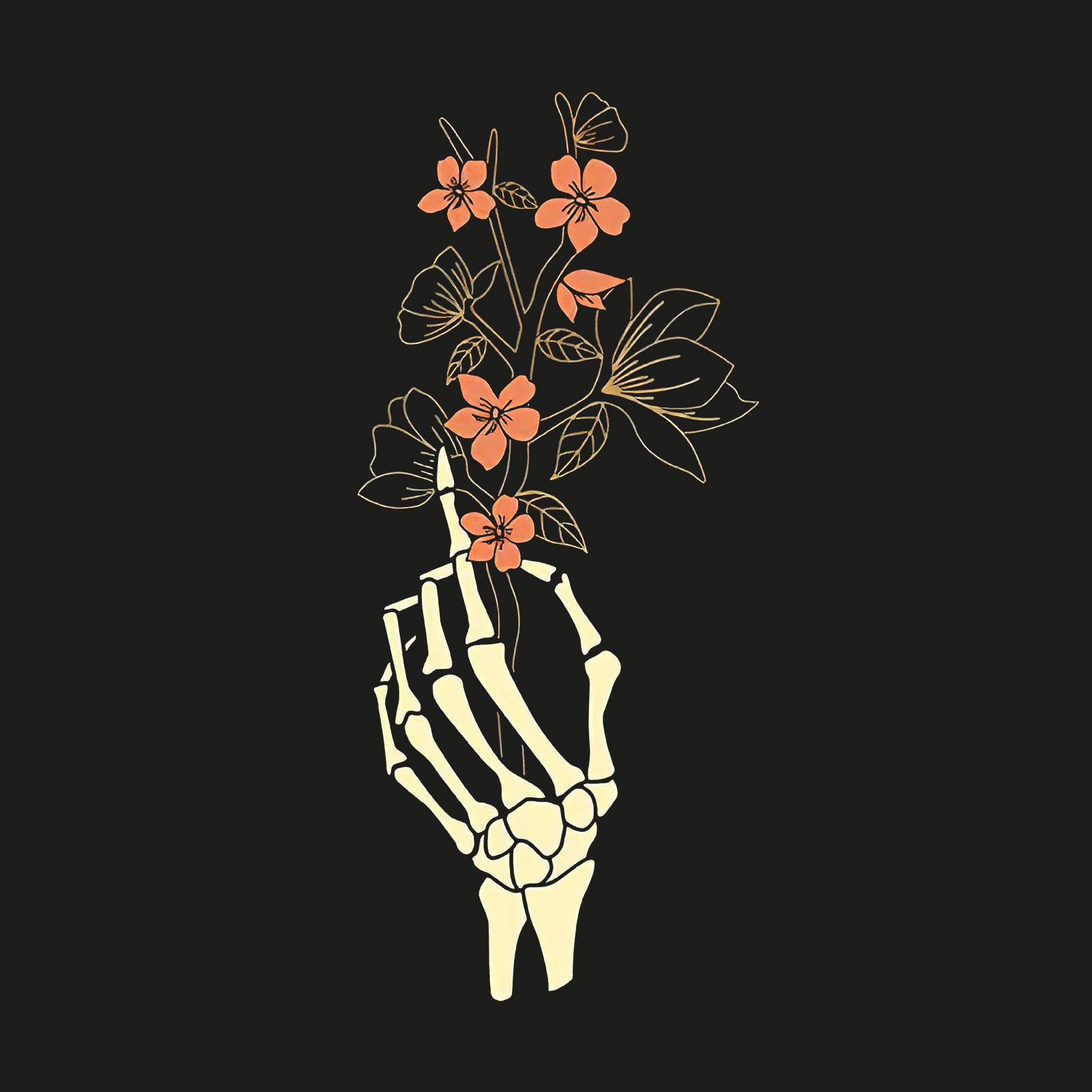 Minnieskull Skull Hand Flowers Print Crewneck Sweatshirt - chicyea