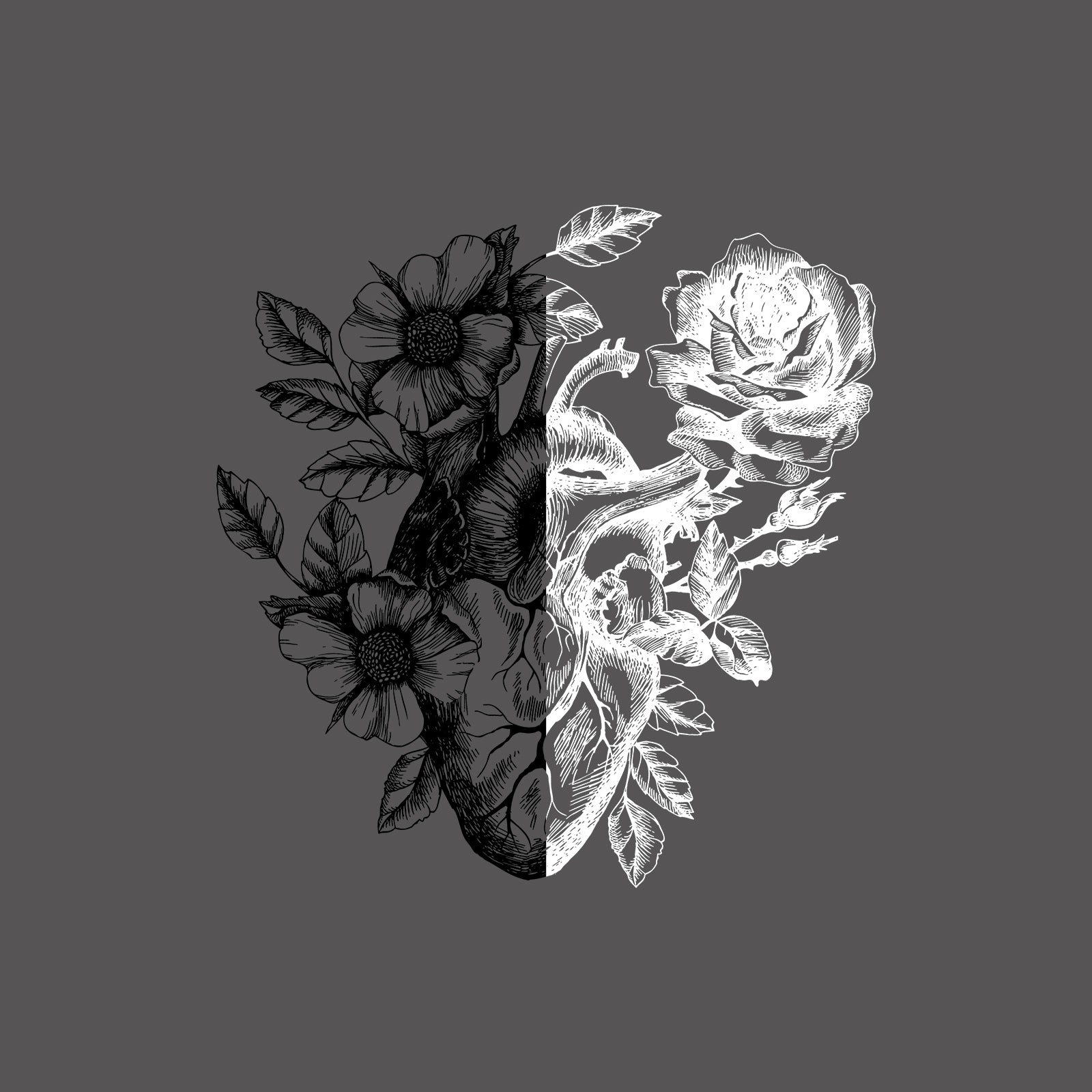 Minnieskull Black And White Heart Rose T-Shirt - chicyea