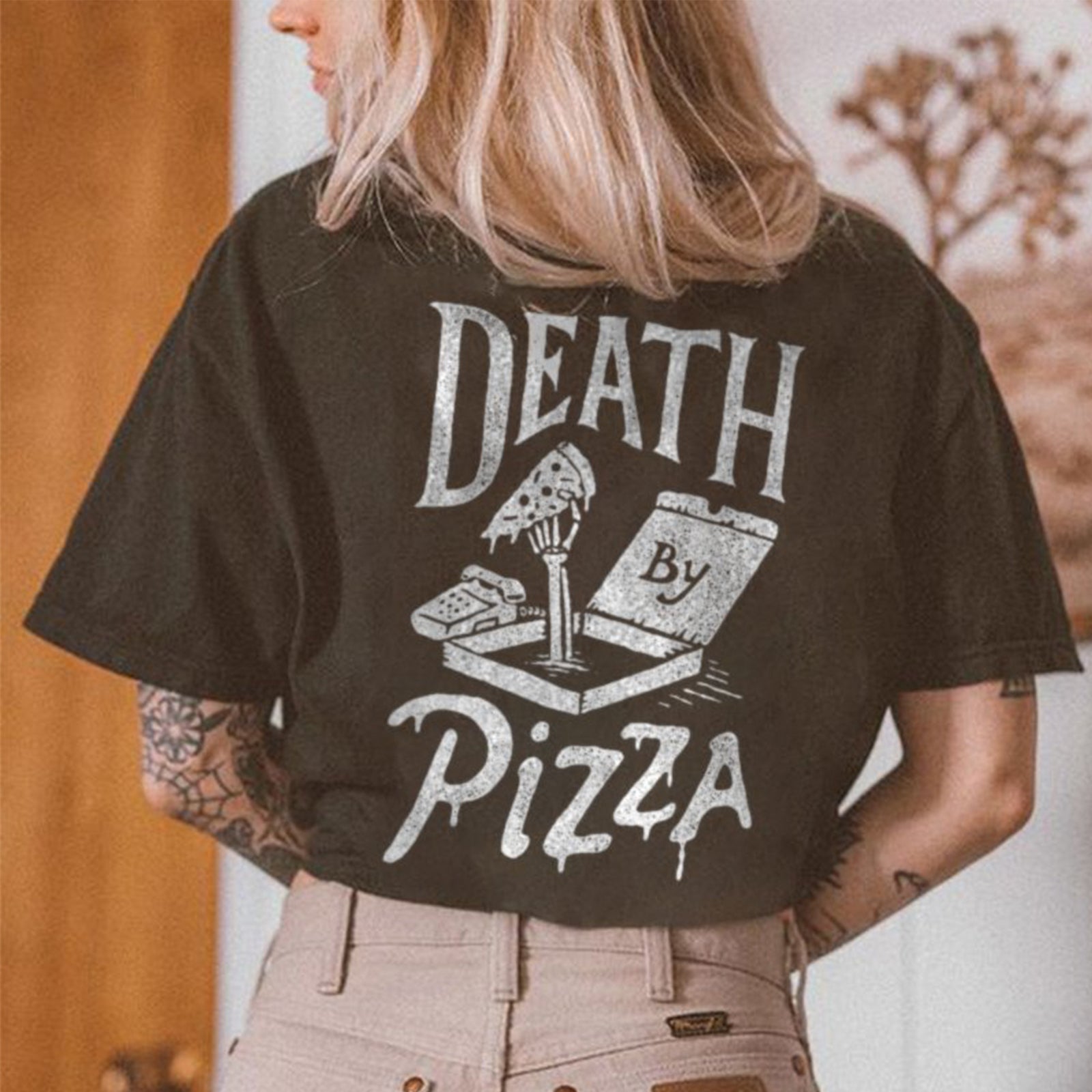 Minnieskull Cool Death Pizza Graphic Tshirts - chicyea
